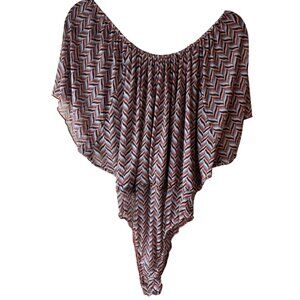 Chevron Off-Shoulder Poncho body Suit L Willow Root Chiffon READ